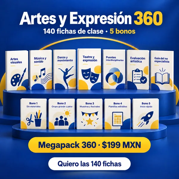 Artes y Expresión 360: siete tomos, cinco bonos y 140 fichas de clase.