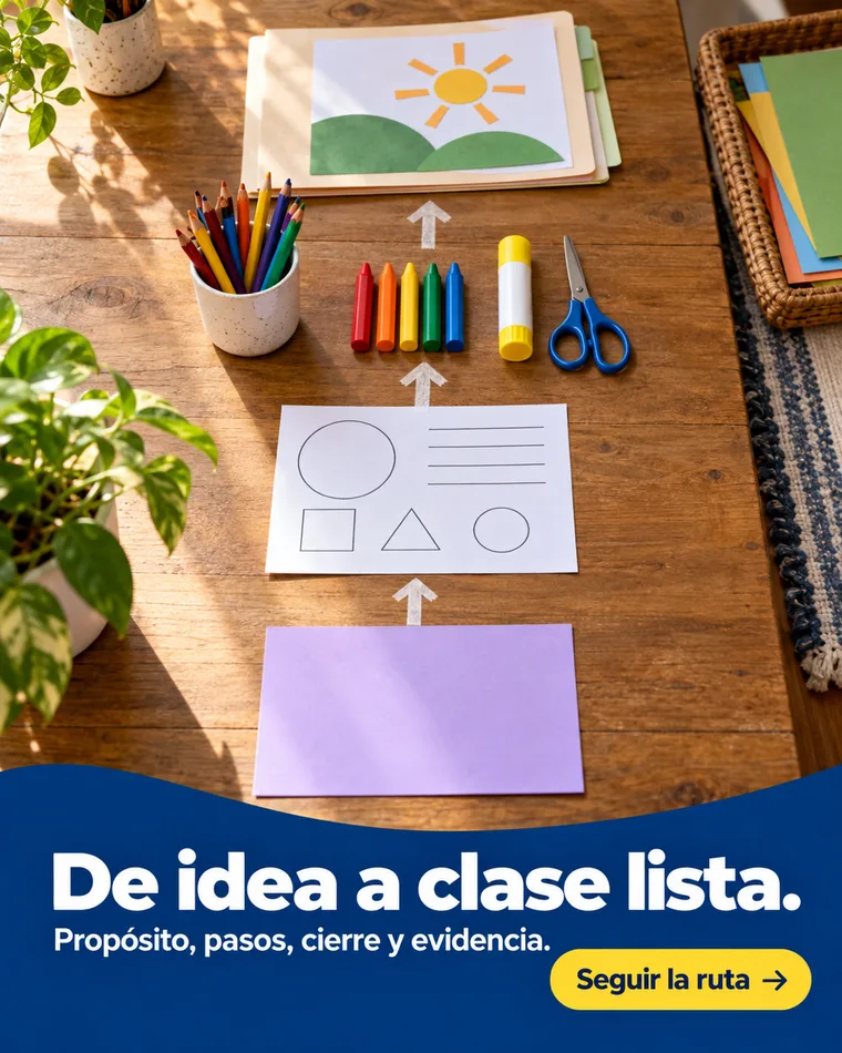Creativo de Artes 360 que muestra el paso de una idea a una clase lista.