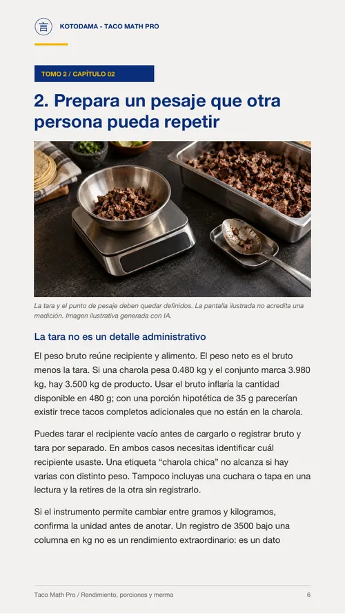 Taco Math Pro · porciones y merma