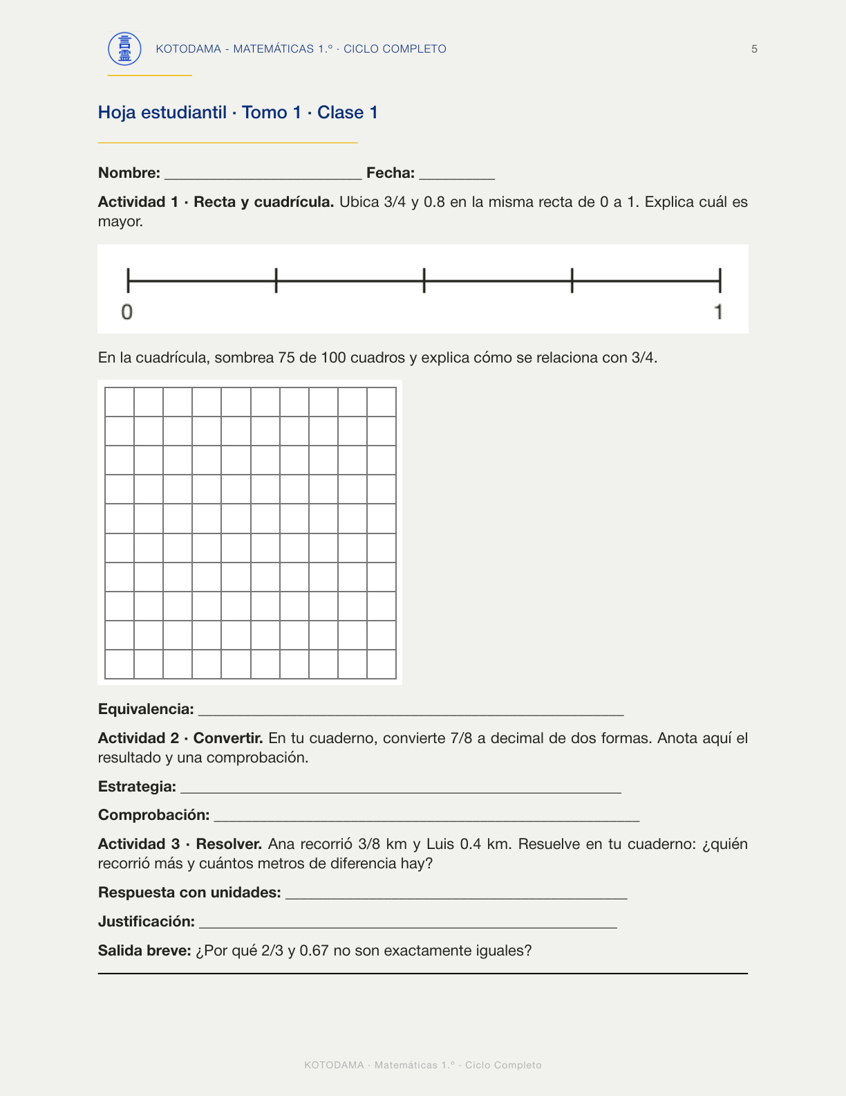 Página real de actividad de clase